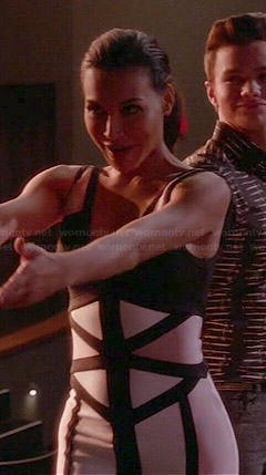 Santana’s nude and black colorblock zip front dress on Glee