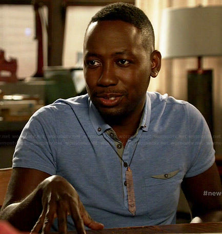 Winston’s blue polo shirt on New Girl