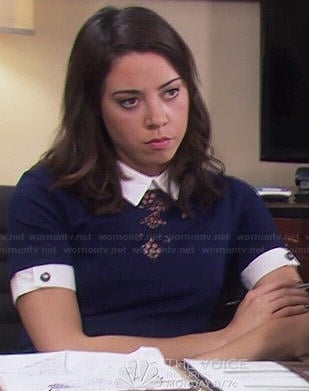 April’s blue collared shift dress on Parks and Rec