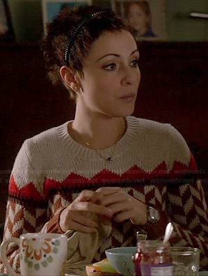 April’s brown geometric printed sweater on Chasing Life