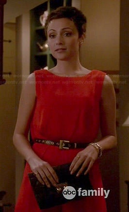 April’s red open back romper on Chasing Life