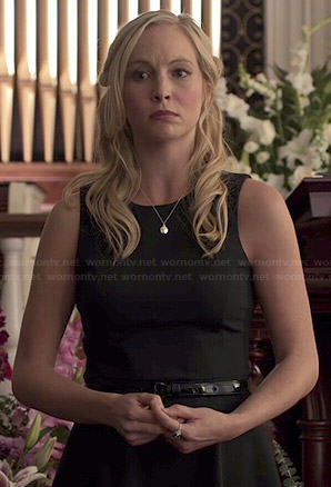 Caroline’s black fit and flare dress on The Vampire Diaries