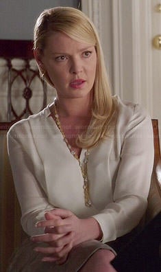 Charlie’s white notched blouse on State of Affairs