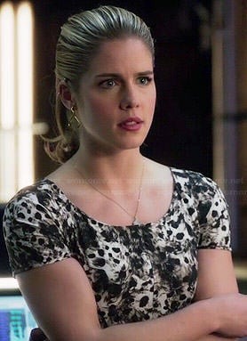 Felicity’s fur printed dress on Arrow