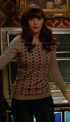 Jess’s dog print sweater on New Girl