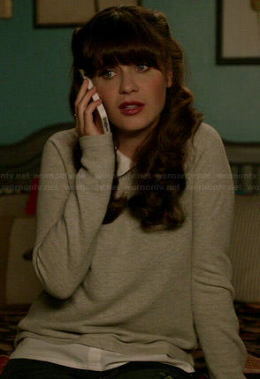 Jess’s grey collared sweater on New Girl