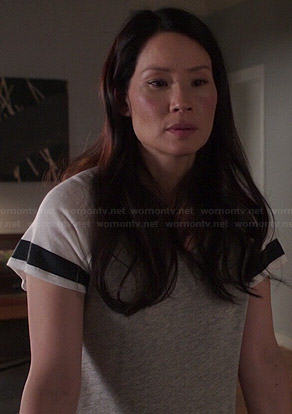 Joan’s grey varsity tee on Elementary