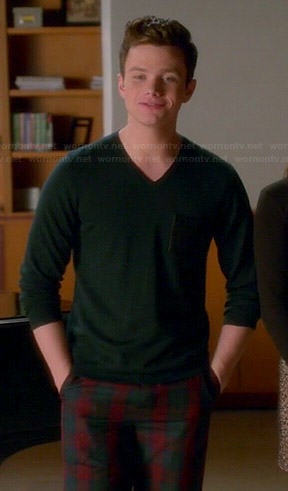 Kurt’s green v-neck sweater with leather pocket on Glee