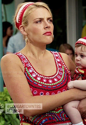 Laurie’s red embellished dress on Cougar Town