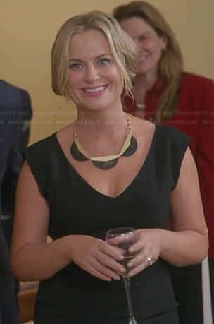 Leslie’s black v-neck dress on Parks and Recreation