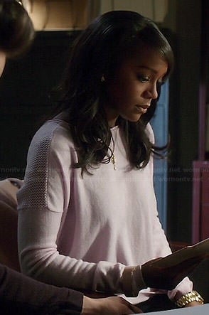 Michaela’s light purple perforated back sweater on How to Get Away with Murder