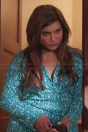 Mindy’s blue patterned pajamas on The Mindy Project