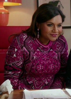 Mindy’s pink printed long sleeved dress on The Mindy Project
