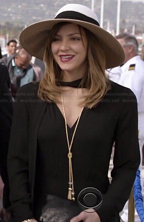 Paige’s black long sleeved jumpsuit and hat on Scorpion