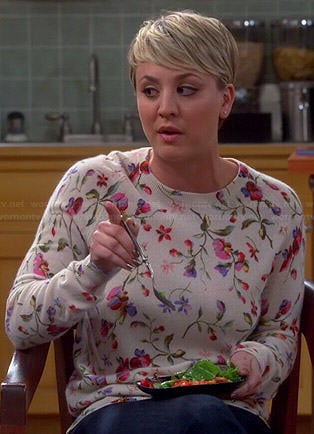Penny’s white floral sweater on The Big Bang Theory