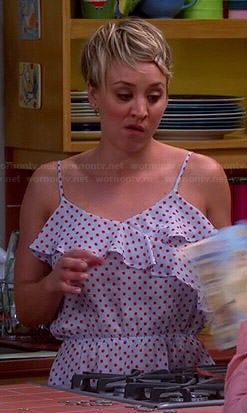 Penny’s ruffled polka dot top on The Big Bang Theory