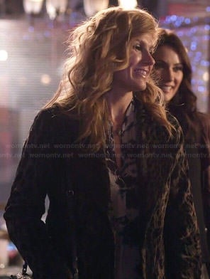 Rayna’s tie dyed blouse and leopard print coat on Nashville
