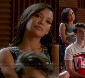 Santana’s blue printed front dress on Glee
