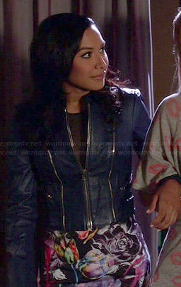 Santana’s floral dress and blue leather jacket on Glee