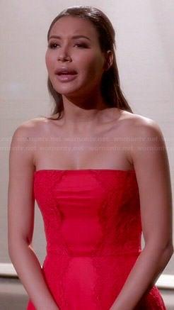 Santana’s red strapless lace gown on Glee