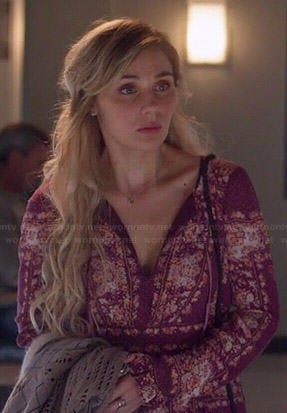 Scarlett’s purple printed long sleeve dress on Nashville