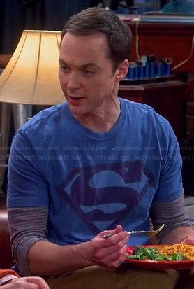 Sheldon’s blue faded Superman logo t-shirt on The Big Bang Theory