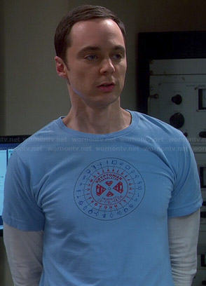 Sheldon’s blue Kryptonian Translator tee on The Big Bang Theory