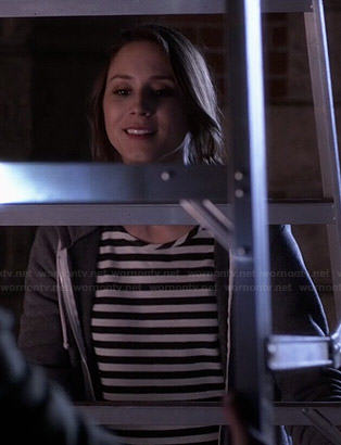 Spencer’s striped long sleeve top and grey hoodie on Pretty Little Liars