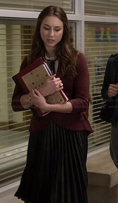 Spencer’s white top with bow and burgundy blazer on Pretty Little Liars