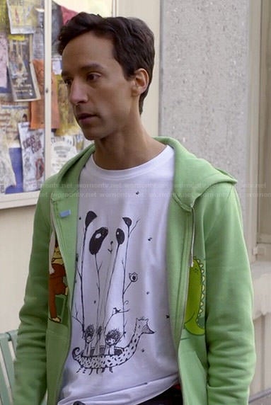 Abed’s panda tee and King Kong / Godzilla hoodie on Community