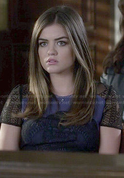 Aria’s blue and black lace dress on Pretty Little Liars