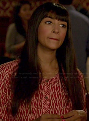 Cece’s red and white zig zag print romper on New Girl