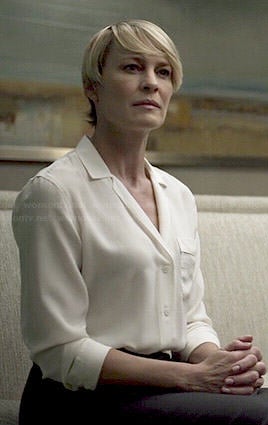 Claire’s white button front blouse on House of Cards