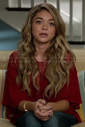Haley’s red lace yoke blouse on Modern Family