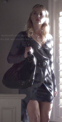 Hanna’s grey printed long wrap blouse on Pretty Little Liars