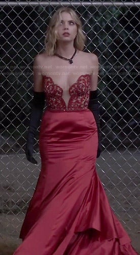 Hanna’s red strapless prom dress on Pretty Little Liars