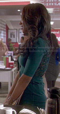 Iris’s green lace back mini dress on The Flash