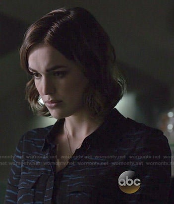 Jemma’s black and blue tiger striped blouse on Agents of SHIELD