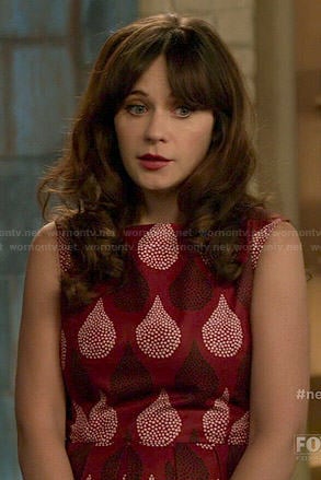 Jess’s red teardrop print dress on New Girl