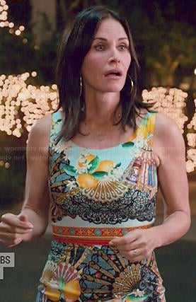 Jules’s lemon and fan print dress on Cougar Town