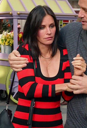Jules’s red and black striped long sleeve dress on Cougar Town