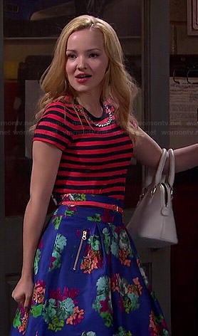 Liv’s red striped top and blue floral skirt on Liv and Maddie