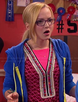 Maddie’s pink printed and embroidered top on Liv and Maddie
