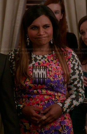 Mindy’s mixed floral print long sleeve dress on The Mindy Project