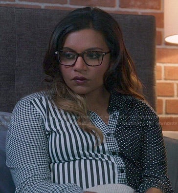 Mindy’s black and white polka dot / striped / checked shirt on The Mindy Project
