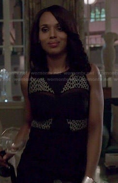 Olivia’s black patterned inset dress on Scandal