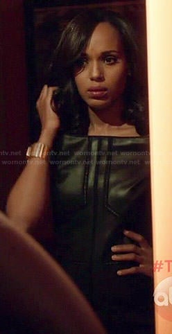 Olivia’s leather off-shoulder dress on Scandal