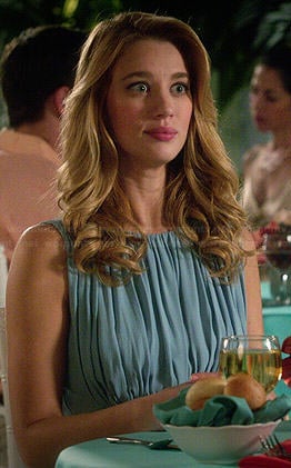Petra’s blue dress with gathered bust on Jane the Virgin