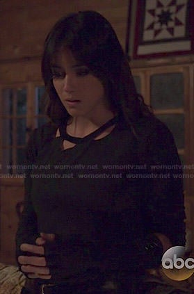 Skye’s long sleeve top with ripped neckline on Agents of SHIELD