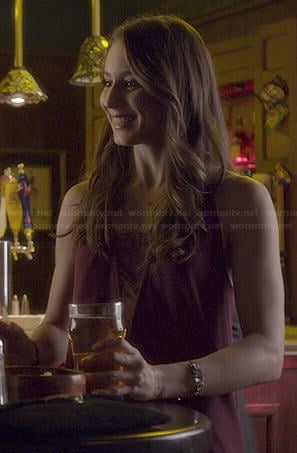 Spencer’s burgundy triangle lace inset dress on Pretty Little Liars